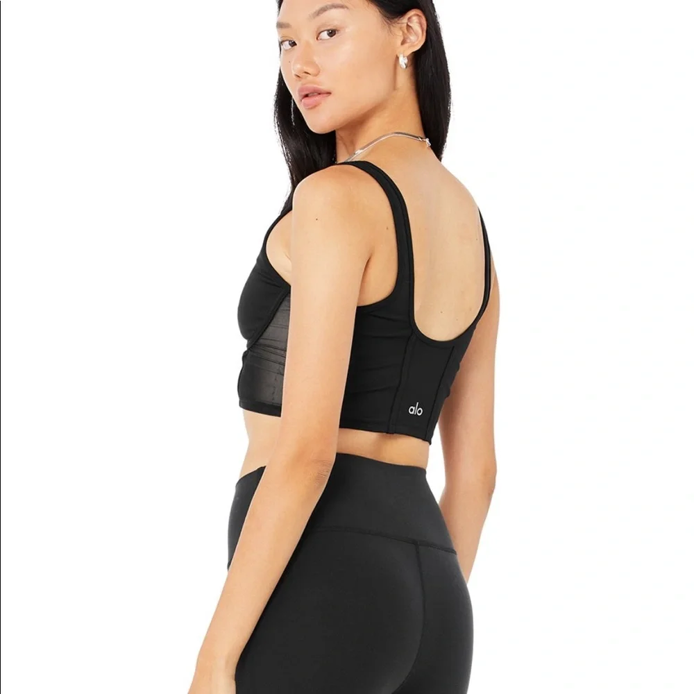 ALO Yoga Black Mesh Longline Sports Bra